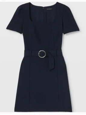 Club Monaco Navy Square-Neck Belted Work Dress